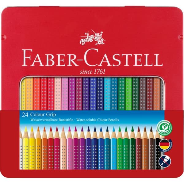 Färgpennor - FABER-CASTELL - Colour Grip - 24 stycken - Assorterande färger - Tvättbara