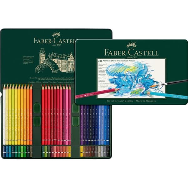 Vattenfärgskritor i låda - FABER-CASTELL - Dürer - 60 kritor - Flerfärgad - Trä