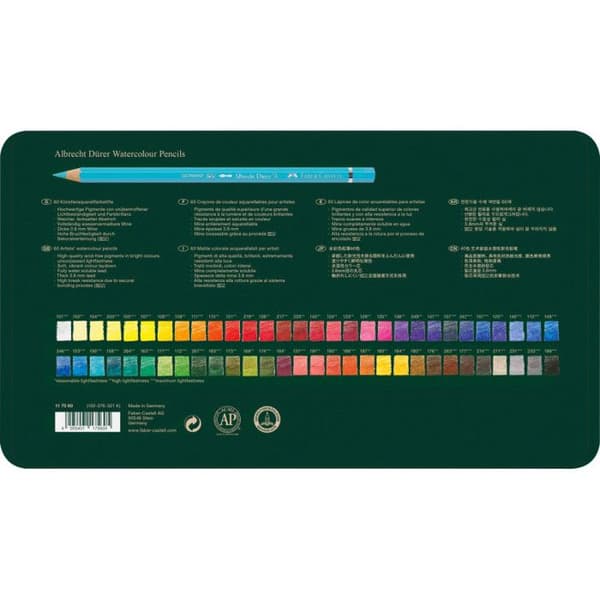 Vattenfärgskritor i låda - FABER-CASTELL - Dürer - 60 kritor - Flerfärgad - Trä