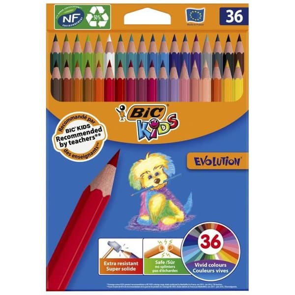 Färgpennor - BIC Kids - Evolution ECOlutions - 36 olika färger - Miljöansvarlig - Beständig