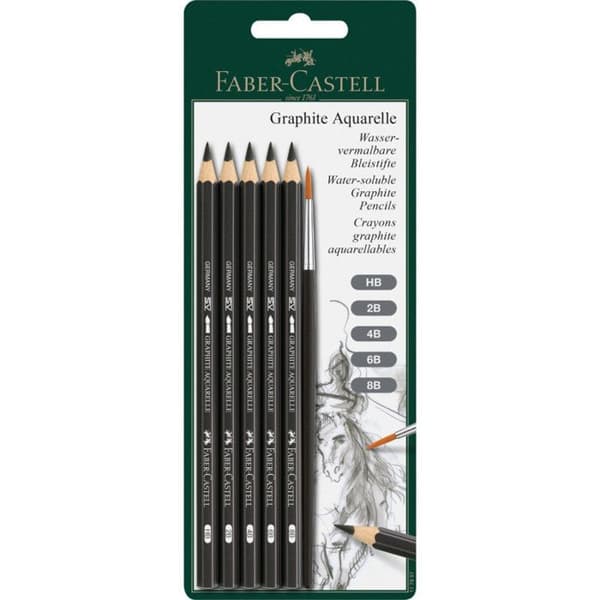 Grafitkritor akvarell - FABER-CASTELL - Set med 5 - Svart - Med pensel - För vuxna