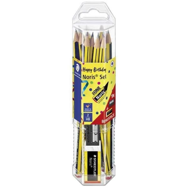 Kritpennor grafit - STAEDTLER - Noris - Paket med 12 - Vässare inkluderad - Noris suddgummi