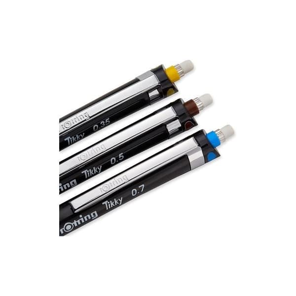 rOtring Tikky, set med 3 mekaniska pennor Svart, HB 0,35/0,5/0,7 mm, transparent fodral