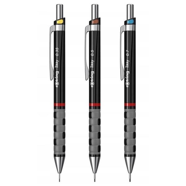 rOtring Tikky, set med 3 mekaniska pennor Svart, HB 0,35/0,5/0,7 mm, transparent fodral
