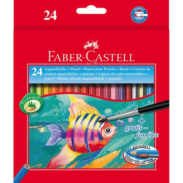 Vattenfärger - FABER-CASTELL - 24 bitar - Klara färger - Pensel ingår - Tvättbar