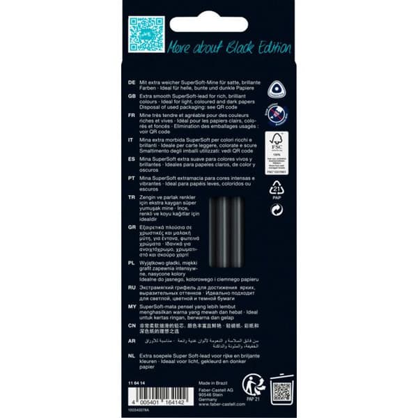 Färgpennor - FABER-CASTELL - Black Edition - 12 pennor - Trä - Extra mjuk spets