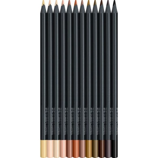 Färgpennor - FABER-CASTELL - Black Edition - 12 pennor - Trä - Extra mjuk spets