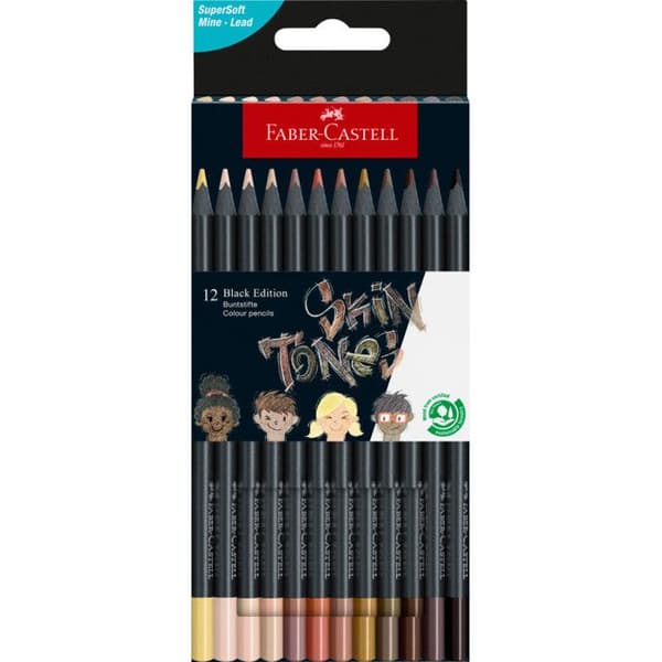 Färgpennor - FABER-CASTELL - Black Edition - 12 pennor - Trä - Extra mjuk spets
