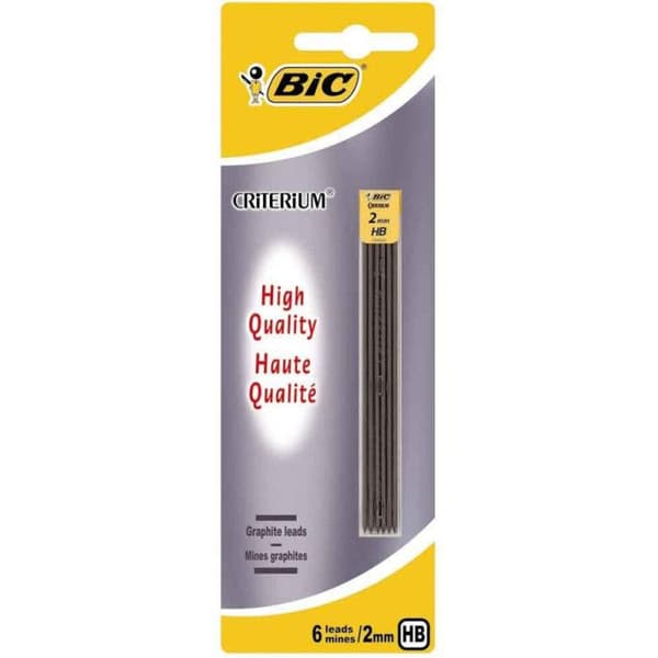 Blyertsledningar - BIC - Criterium 1 - 6 HI-POLYMER-ledningar - 2 mm - HB