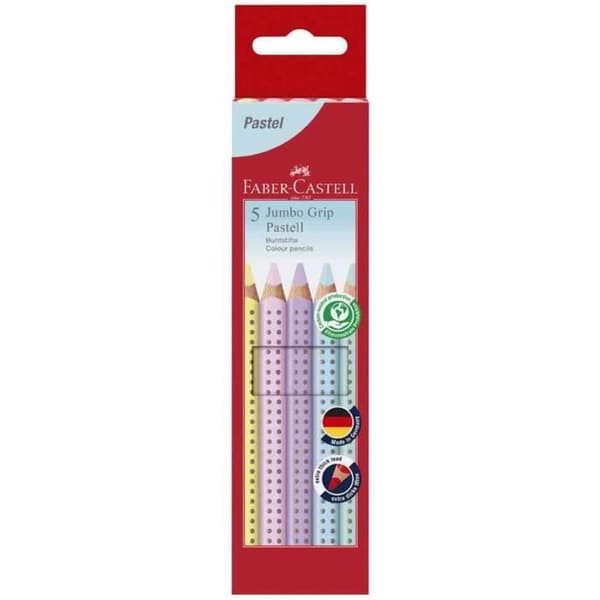 Färgpennor - FABER-CASTELL - Jumbo GRIP - 5 pennor - Pastell - Vattenlösliga