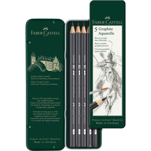 Pennor - FABER-CASTELL - 5 akvarellpennor i grafit - Grafitfärg - Fodral ingår - Blandat