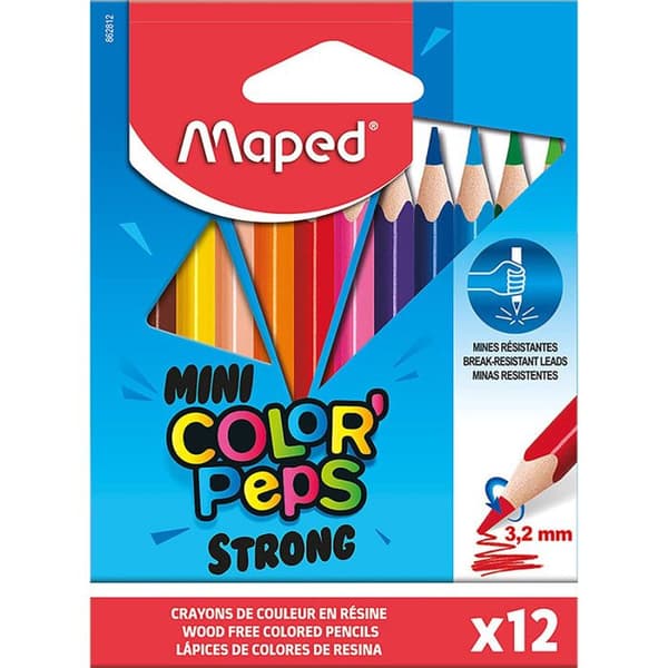Färgpennor - MAPED - Color'Peps - 12 minipennor - Ultrabeständig bly - Blandat