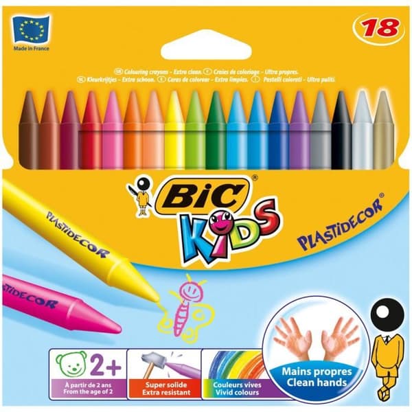 Färgkritor - BIC - Kids Plastidecor x18 - Rund kropp - Ultraren - Vässar som en penna