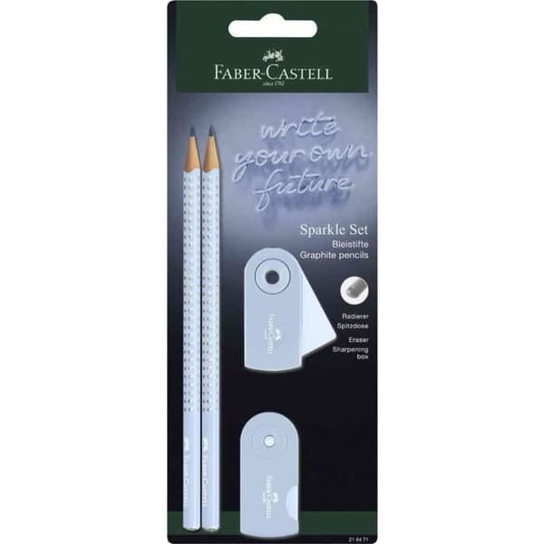 Skrivset - FABER-CASTELL - GRIP SPARKLE - 2 blyertspennor B - SLEEVE Mini suddgummi - SLEEVE Mini pennvässare