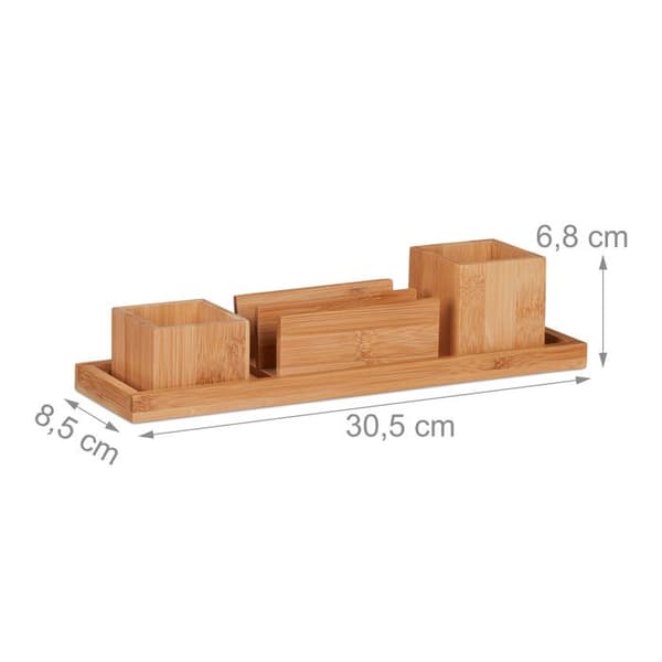 Relaxdays Desk Organizer, bordsförvaring i set om 4, penna, brevhållare, korthållare, bambu, natur