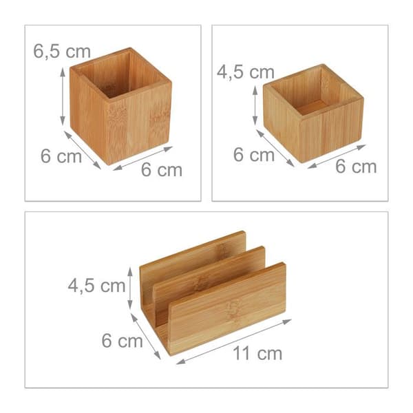 Relaxdays Desk Organizer, bordsförvaring i set om 4, penna, brevhållare, korthållare, bambu, natur