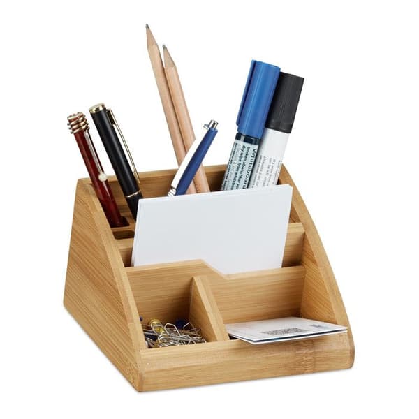 Relaxdays Bamboo Desk Organizer Skrivbordsdispenser Pennhållare Box HxBxD: 9 x 13 x 16 cm, Natural