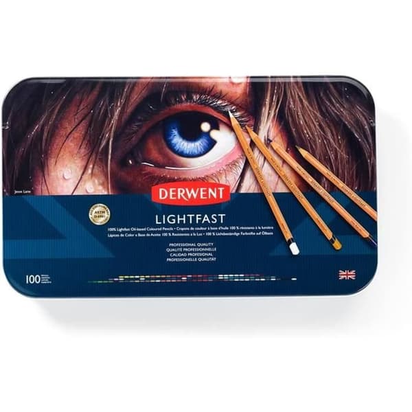 Derwent Lightfast - Set med 100 Färgpennor i Trälåda
