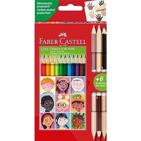 Färgpennor - Faber-Castell - 511514 - 15 stycken - Ergonomiska - Tvåfärgade