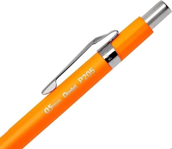 Pentel P205 automatisk mekanisk penna, 0,5 mm, enkel penna, fluorescerande orange