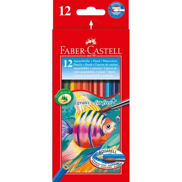 Akvarellkritor - FABER-CASTELL - 12 bitar - Assorterande färger - Motståndskraftig stift - Pensel ingår