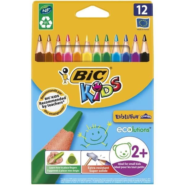 BIC Kids Evolution Triangle ECOlutions Triangulära färgpennor - blandade färger, kartong om 12
