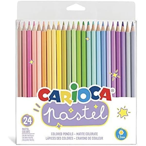 Färgpennor - CARIOCA - 24 assorterade pastellfärger - Trälåda