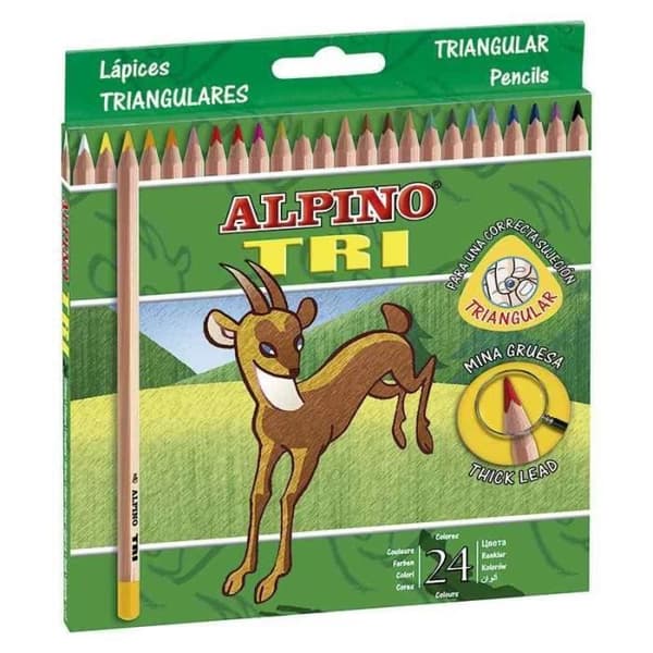 Färgpennor - Tri-Alpine - 24 Blyertspennor - Multikolor - Trä - Trapezformad