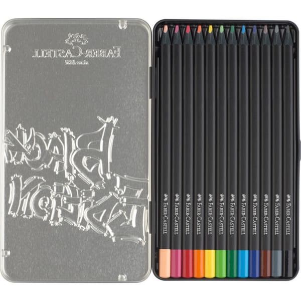 Färgpennor - Färgläggning - Metalllåda med 12 pennor - Faber-Castell - Svart upplaga