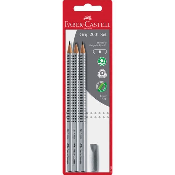 Faber-Castell 117097 Set med 3 Grip 2001 blyertspennor med 1 suddgummi (Import Tyskland)