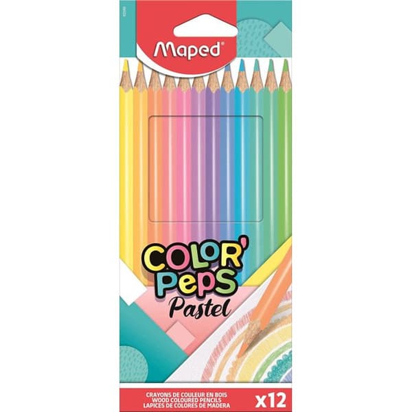 Färgpennor - MAPED - COLOR PEPS Pastell - Förpackning med 12 - Mjuk ledning - Triangulärt skaft