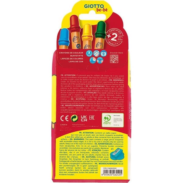 Crayon - Giotto - Maxi Crayon Bébé - Paket med 6 - Min 5.5mm - Säker och ultravaskbar färg
