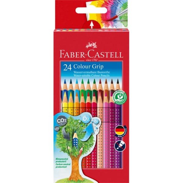Färgpennor - FABER-CASTELL - Colour Grip - 24 stycken - Assorterande färger - Tvättbara