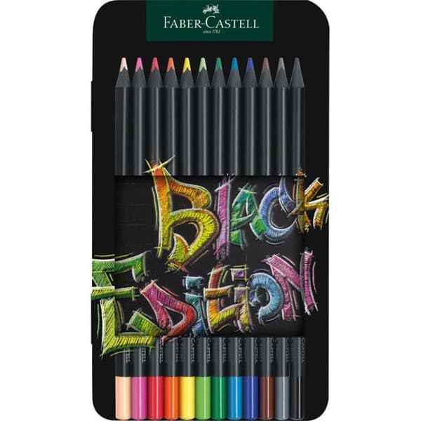 Färgpennor - Färgläggning - Metalllåda med 12 pennor - Faber-Castell - Svart upplaga