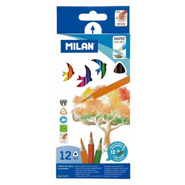 12 MILAN akvarellfärgade pennor + 1 pensel