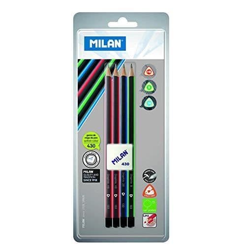 Milan Blister med 4 triangulära grafitpenna, suddgummi - BYM10344