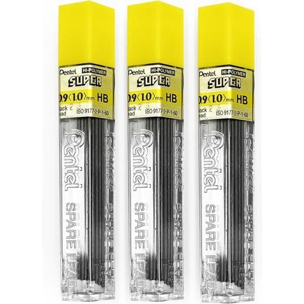 Mineralstift - Pentel - 0,9 mm HB - 3 tuber - Hög hållfasthet - Mjuk skrivning