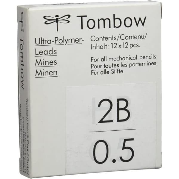 Mina till blyertspennor - TOMBOW - 0,5 mm - Härdighet 2B - När 12 - Vit färg