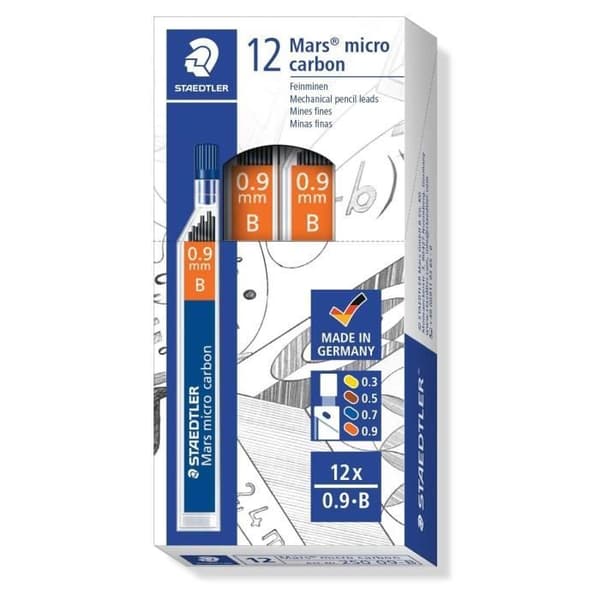 STAEDTLER Mars mikrokol 250 09-B Mekanisk blyertspenna 0,9 mm B - Förpackning om 12 st
