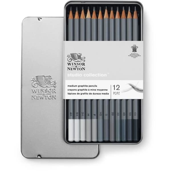 WINSOR &amp; NEWTON Studio Collection - Metalllåda med 12 grafitpennor