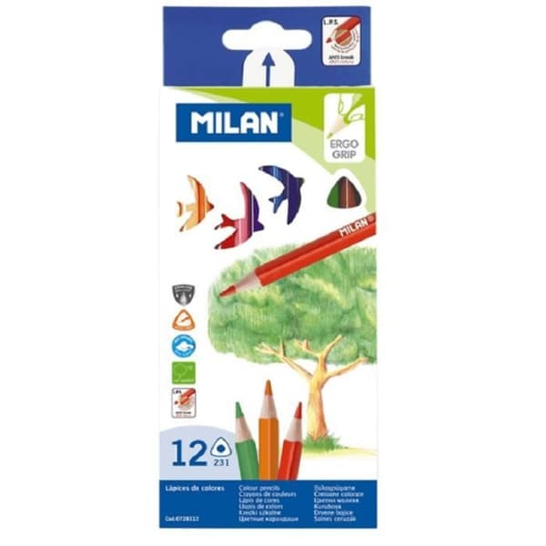 Färgpennor - Milan - Påse med 12 - Triangulär - Ergonomisk - 2,9 mm Ø bly