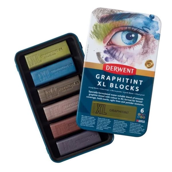 Färgpennor - DERWENT - XL GRAPHITINT - 6 grafitblock - akvarellpigment - avancerad vuxen