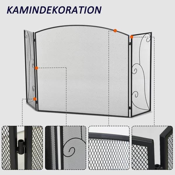 Eldstadsskärm, 132.5x76.5 cm, Svart