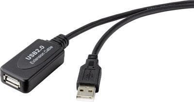 Renkforce USB-kabel USB 2.0 USB-A-kontakt, USB-A-uttag 10.00 m Svart Aktiv med signalförstärkning
