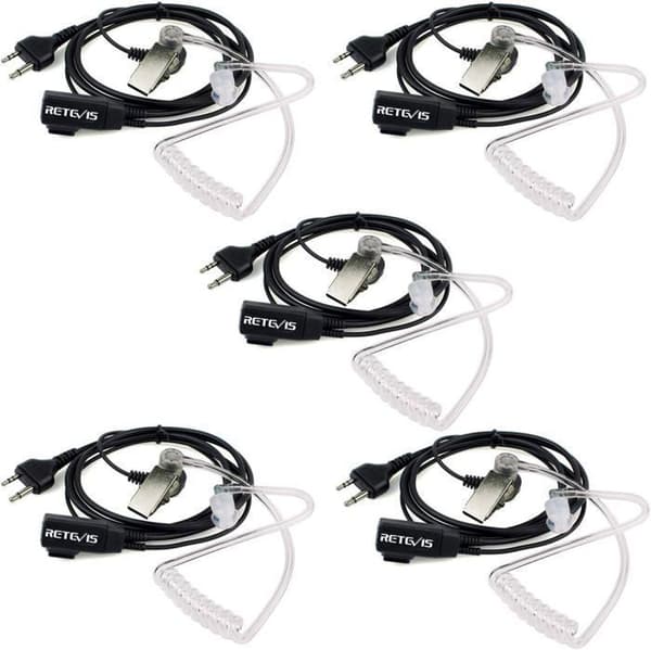 Retevis Talkie Walkie Hörlurar 2 Stift Akustisk Tub Öronhörlurar För Midland G6 G7 G12 M24 GXT250 GXT550 GXT650 LXT80(5 st)