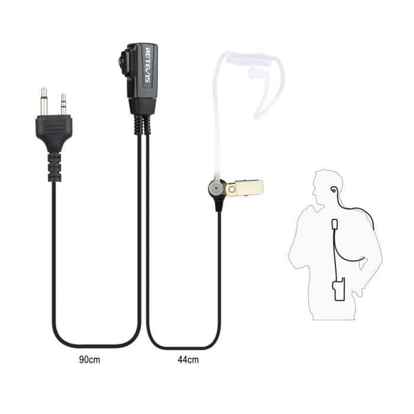 Retevis Walkie Talkie hörsnäcka 2-stifts akustisk rör hörsnäcka kompatibel med Midland G6 G7 G12 M24 GXT250 GXT55 Walkie Talkie