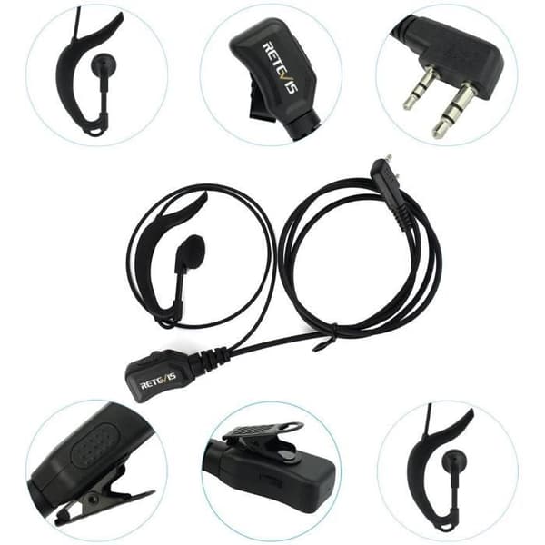 Retevis R111 Walkie Talkie hörsnäcka 2-stifts justerbar volym hörsnäcka typ G headset kompatibelt med walkie talkie RT24 RT22(5 st)