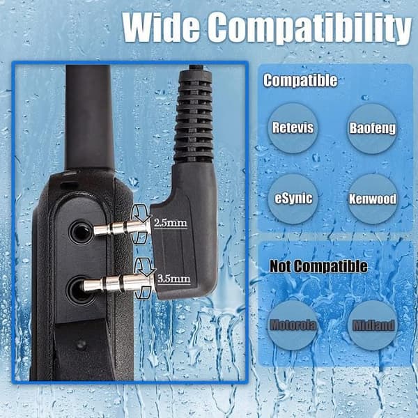 Retevis RS114 Walkie Talkie Högtalarmikrofon IP54 Vattentät 2-stift kompatibel med Retevis RT24 RT27 RT3S RT5R Walkie Talkies