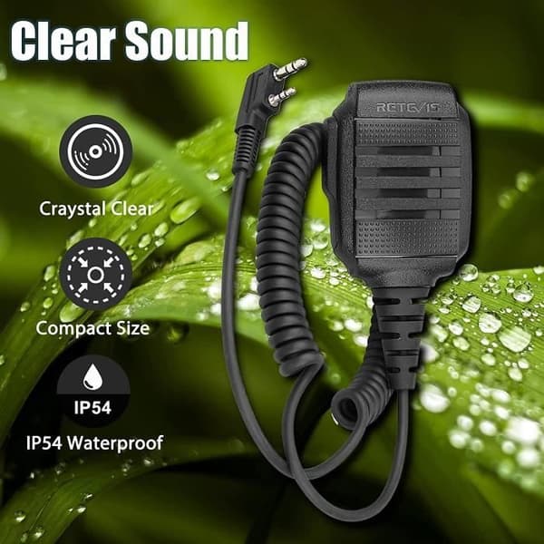 Retevis RS114 Walkie Talkie Högtalarmikrofon IP54 Vattentät 2-stift kompatibel med Retevis RT24 RT27 RT3S RT5R Walkie Talkies