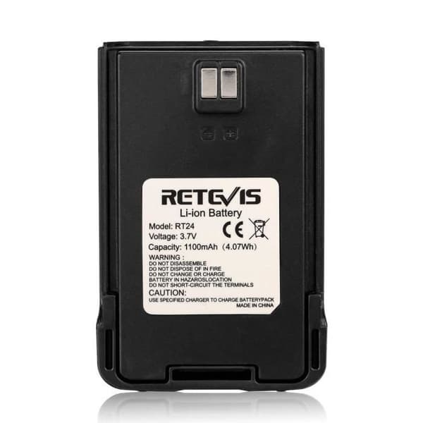 Retevis RT24 Walkie Talkie Li-ION-batterier 3,7V 1100mAh Kompatibla RT24 Walkie Talkies (svart, 2 st)
